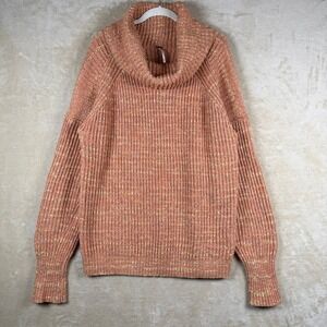 Free People Oversized Marled Knit Cowl Neck Sweater Cozy Fall Coral Yellow XS